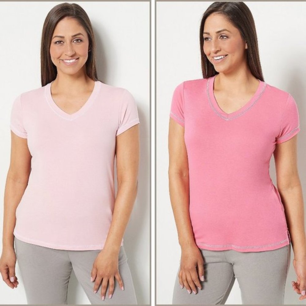 Hanes Set of 2 X Temp V Neck Tee with Contrast Stitching NWT